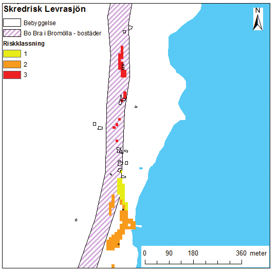 (Bromölla kommun, 2006). Sårbarhetskarteringen av markinstabilitet i bebyggelse kring Levrasjön visas i Fig. 10.