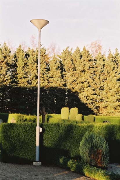 KYRKOGÅRDENS STRUKTUR Kyrkogården har idag en strikt karaktär. Det är ett linjärt system av gångar som med hjälp av höga tujahäckar avgränsar och indelar de olika gravplatserna från varandra.