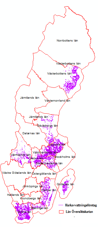 Figur 1 b. Figur 1 a. Markavvattning Översikt över inom vilka län som markavvattningsföretag (linjer) har analyserats i projektet Figur 1b.