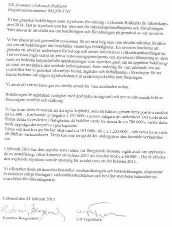 12 REVISIONSBERÄTTELSE Leksands