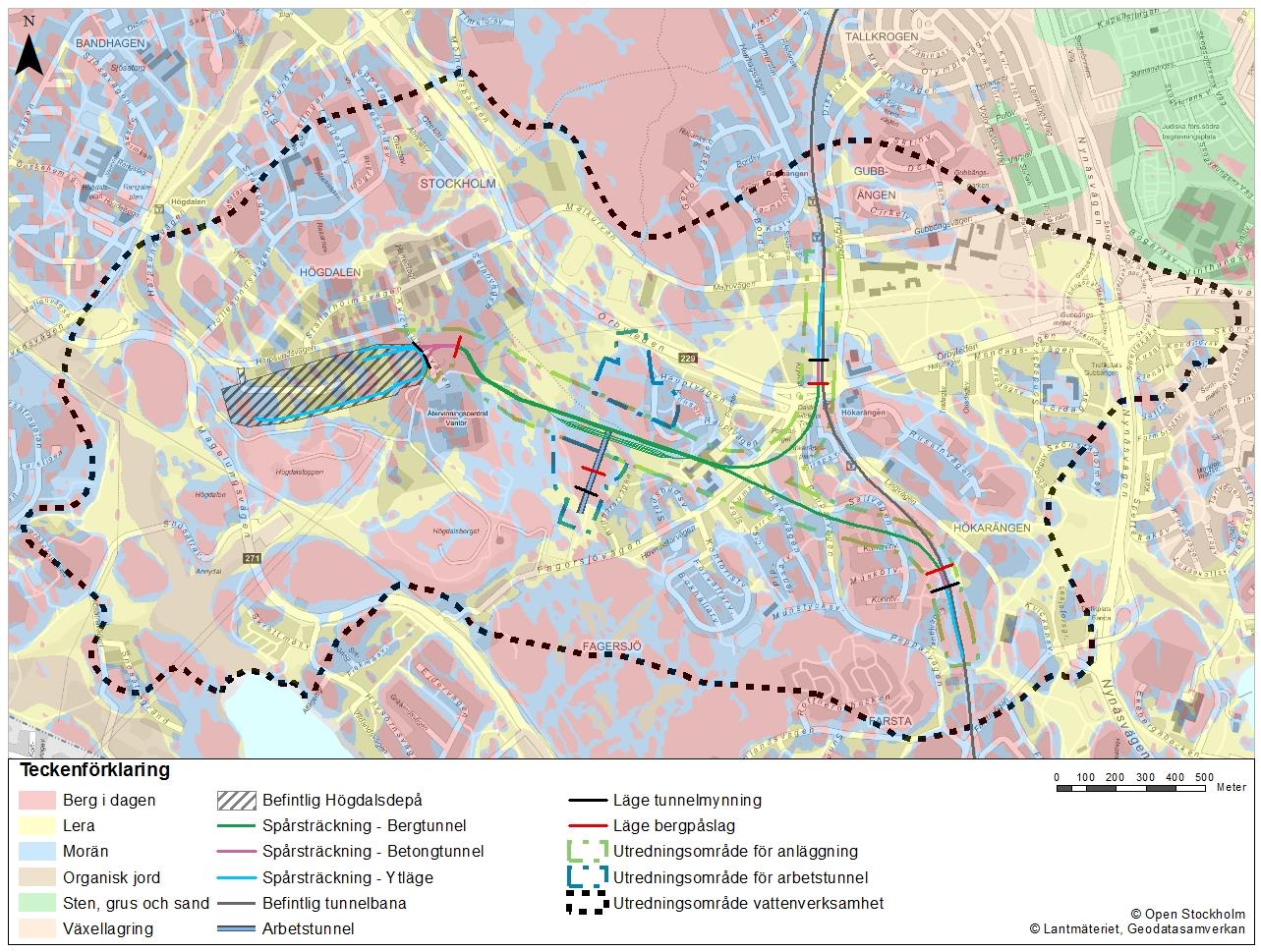 Magelungen Figur 14. Utredningsområde för vattenverksamheten och geologisk översiktskarta. Byggnader Till sättningskänsliga byggnader räknas de som är grundlagda på träpålar eller lera.