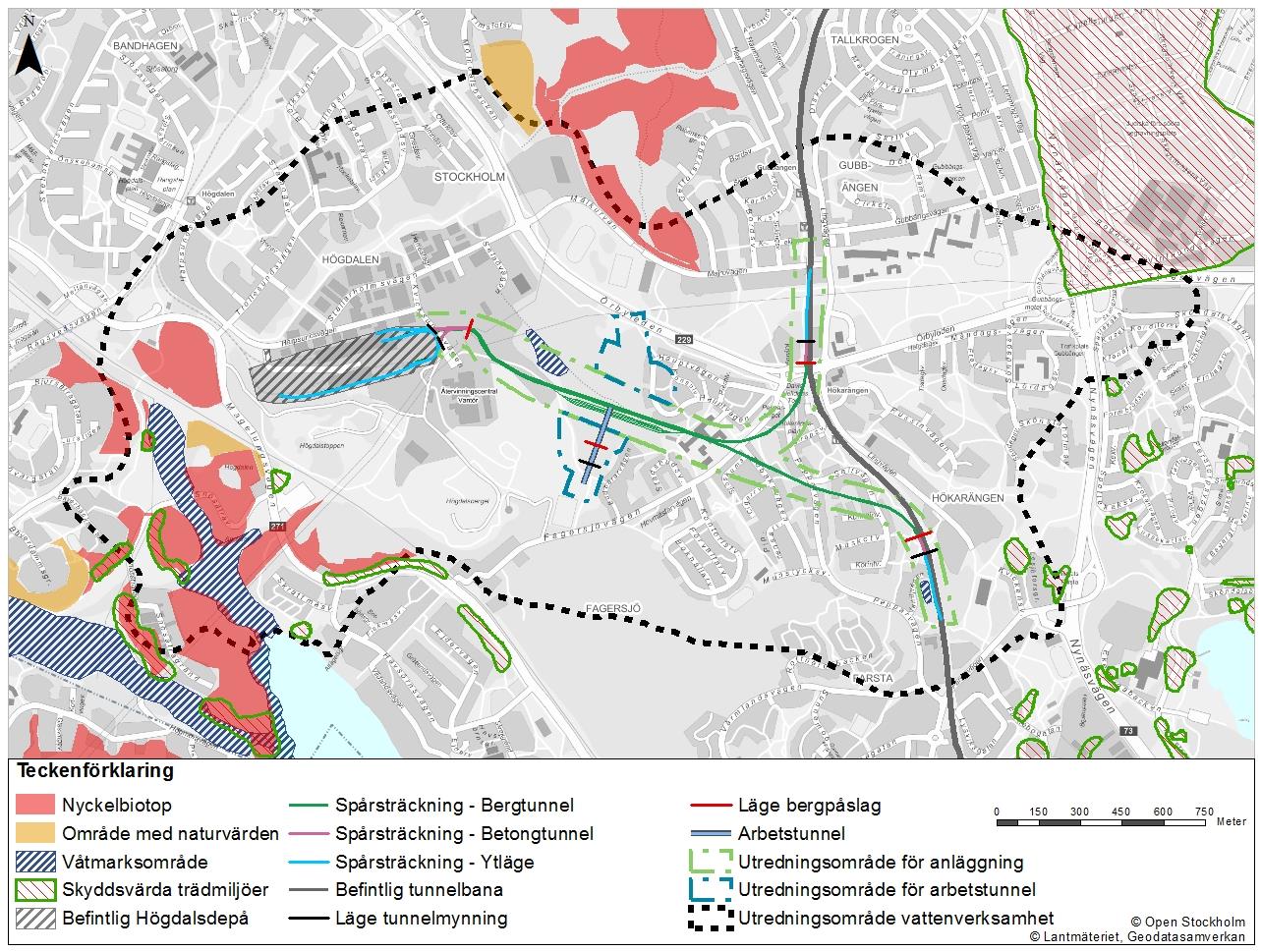 fåglar. Skogsområdet där det södra anslutningsspåret ansluter till befintligt tunnelbanespår är också utpekat som ett område med hög tillgänglighet för barrskogsfåglar.