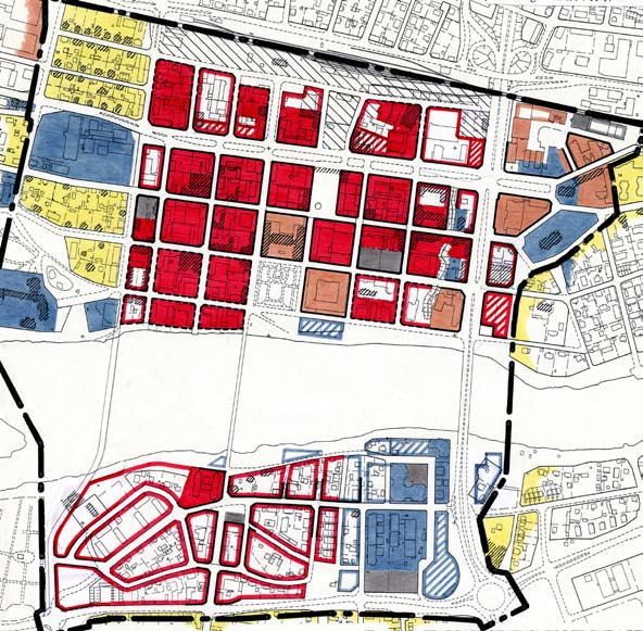 oplanerade. Trädgårdsgatan är ett viktigt stråk i nordsydlig från parkering och busshållplats ner mot handel, arbete och rekreation.