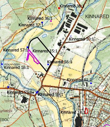 Figur 6. Kulturhistoriska lämningar vid utredningsområdet före utredning (FMIS 2010-09- 23). Underlag: fastighetskartan Lantmäteriet, Gävle, 2009. Medgivande I 2009_00927. Skala 1:10 000.