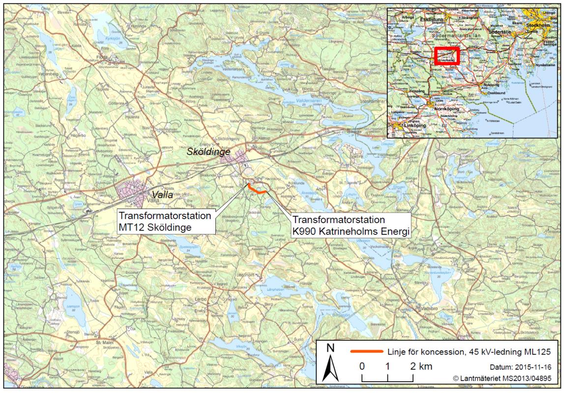 3 PROJEKTBESKRIVNING 3.1 Lokalisering och sträckning Den aktuella ledningen ligger i Katrineholms kommun, Södermanlands län. Ledningen är belägen ca 1 km sydöst om Sköldinge, se Fel!