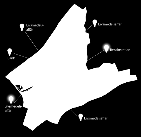 Bild: Illustrerar hur GIS har använts för att visualisera och få fram information om till exempel fripassagerare så som livsmedelsaffärer, banker och bensinstationer. Malmö stad/analysera.