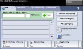 Skicka fax Obs! Den här funktionen är bara tillgänglig i konfigurationen 3635MFP/X. 1 Lägg dokumenten som ska faxas med framsidan ned på dokumentglaset eller med framsidan upp i dokumentmataren.