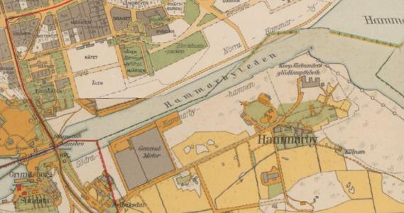 Figur 18 Blecktornsområdet, karta från 1940. Källa: Stockholmskällan Figur 19 Karta från 1934 över sydöstra Södermalm, Hammarbyleden och Hammarby. Hammarby gård avvecklades under 1920- och 30-talet.