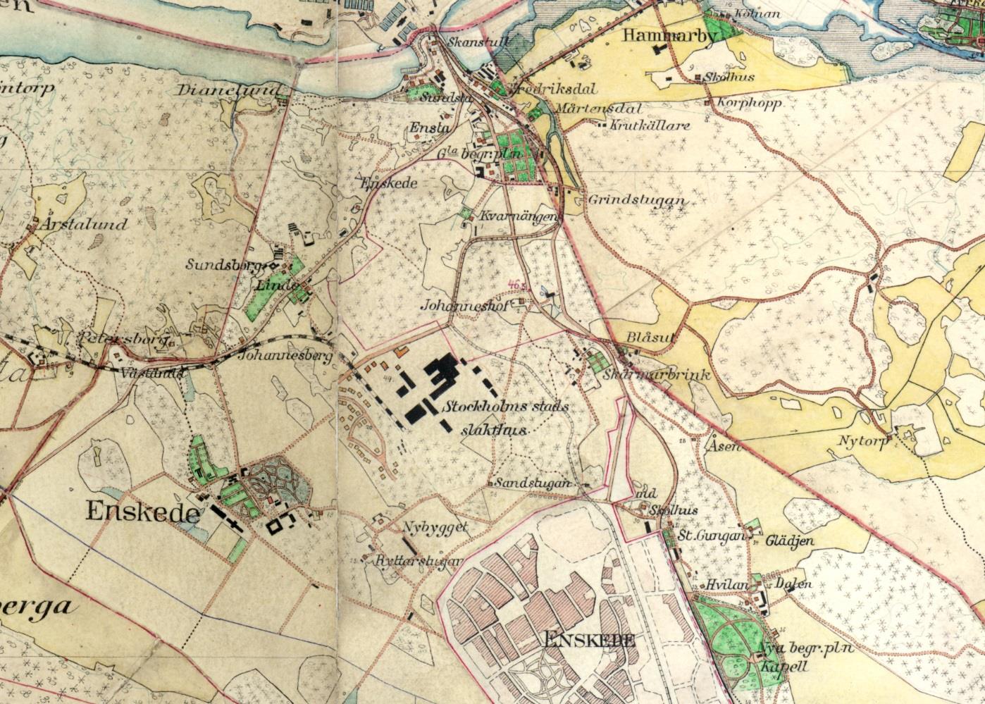 Möjliggörande av stadens tillväxt Stadens förvärv av fastigheten Enskede gård 1904 syftade till att säkra framtida behov av bostäder för stadens invånare.