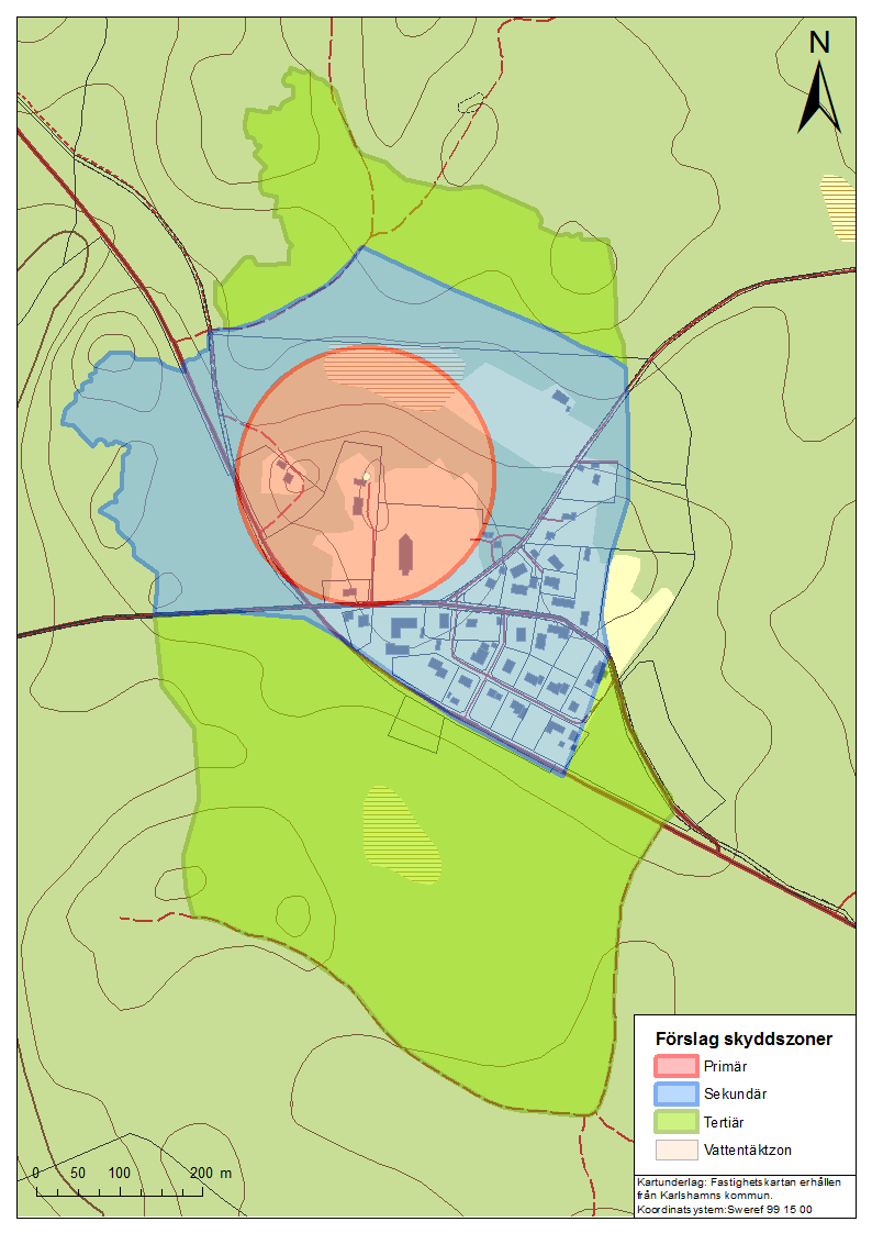 Figur 8 Förslag till indelning av skyddszoner för Ringamåla vattentäkt.
