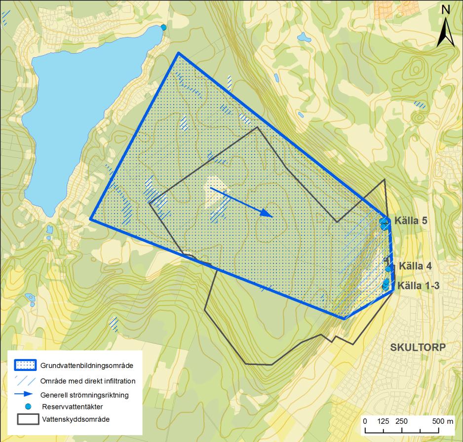 22 TEKNISKT UNDERLAG - VATTENSKYDDSOMRÅDE med anslutning till erosionsbranterna ovan källorna där avrinnande nederbördsvatten från diabasplatån kan infiltrera lerskiffern direkt och bilda grundvatten