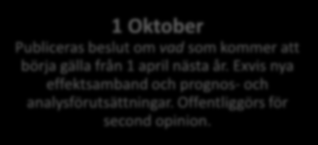 Tidplan för samhällsekonomiska analyser och trafikprognoser Implementerings-/granskningsfas 1 Oktober Publiceras beslut om vad som kommer att börja gälla från 1 april nästa år.