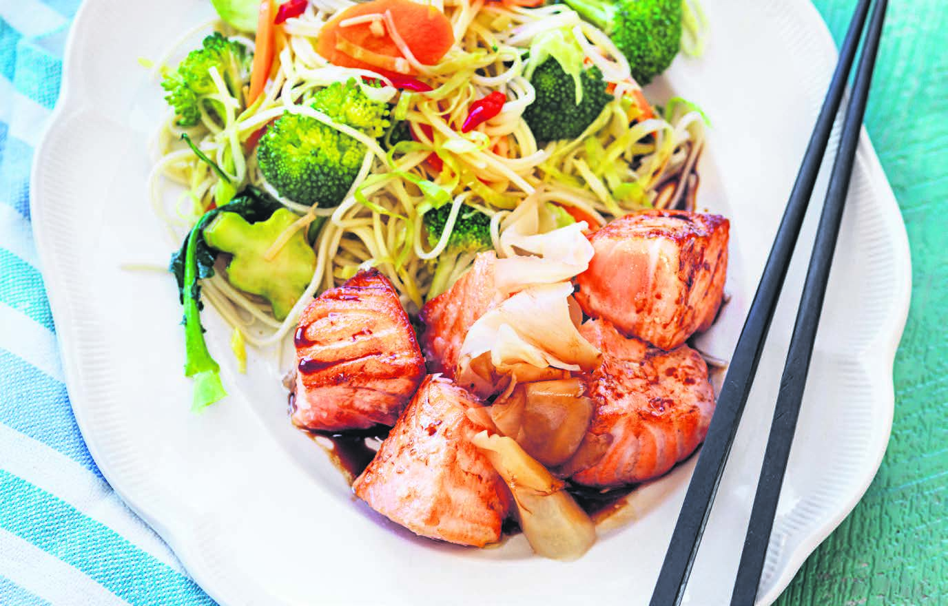 RECEPT 1 25 min 410 kcal/port Fett 53% Kolhydrater 18% Protein 29% Halstrad lax med nudelwok Fräsch och otroligt god nudelrätt med lax.