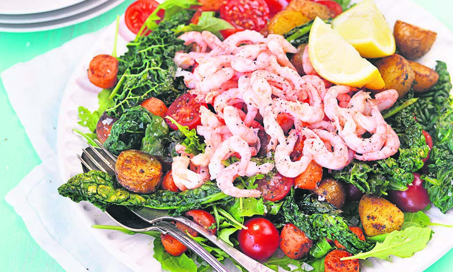 RECEPT 3 35 min 291 kcal/port Fett 26% Kolhydrater 32% Protein 42% Räksallad med rostade grönsaker Matig sallad med skaldjur och parmesandressing.