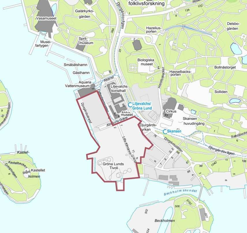 Sida 2 (9) Karta som visar planområdets utsträckning Utlåtande Syfte Syftet med detaljplanen är att göra det möjligt att utvidga Gröna Lunds nöjesfält.