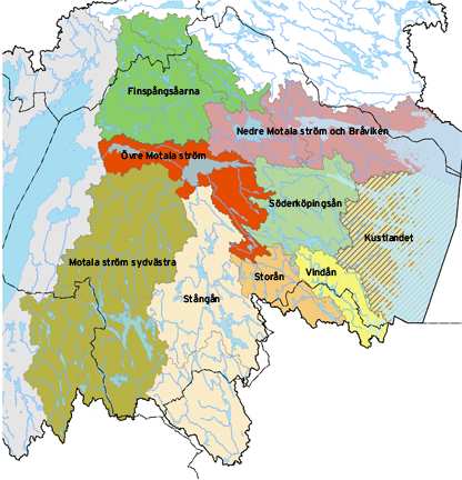 Avrinningsområdet Avrinningsområdet för Motala ström är ett av Sveriges största och omfattar ca 15 500 km 2. Området utgörs av 51 % skog, 29 % öppna ytor (åkermark och tätorter) och 20 % vatten.