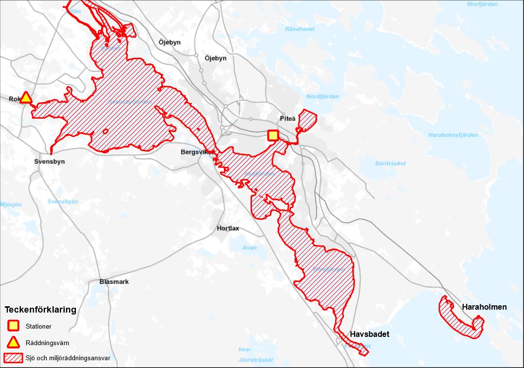 Sida 12 av 17 Bilaga 2 Sjöräddningsansvar samt miljöräddningsansvar till sjöss Karta 2: Områden (Piteåälv till Pitsundsarmarna