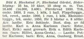 Bleckstad 1:2, Gärdet 3 Källa (2) 4 1850 Byggnaden uppförd omkring 1850, inkl ekonomibyggnad/er 1900 Byggnaden reveterad 1930 Fastigheten förvärvad Period, årtal Boende (B) och/eller ägare (Ä) 5 Född