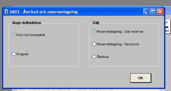 Återbud och reservantagning SA03 1(7) Återbud och reservantagning - SA03 Allmänt om funktionen (Se även Funktionshjälpen som finns under Hjälp i menyraden) Denna funktion används för att anta