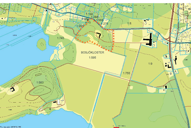 Hela programområdet är beläget inom del av fastigheten Bosjökloster 1:595 som ägs av Arabstuteriet Blommeröd AB. Areal: Programområdet är cirka 6,4 hektar Fig 7.