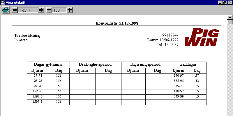 Kontrollista Under Kontrollista kan man ta fram en lista på alla suggor, gyltor och gyltämnen som saknar inregistrerade händelser. d.v.s. händelser som borde vara inregistrerade.