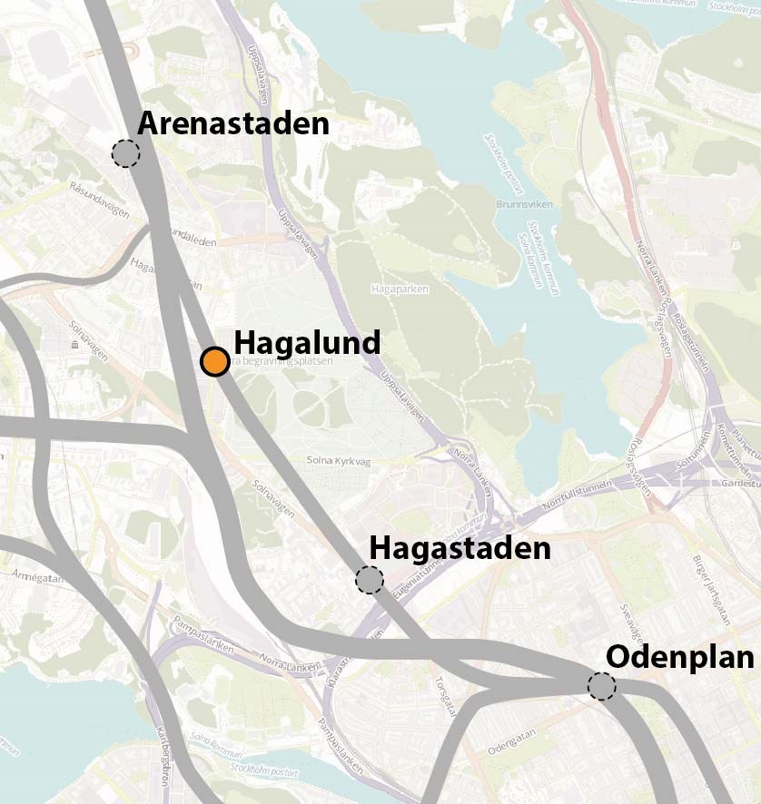 15 STATION HAGALUND UTFORMNING En ny tunnelbanestation byggs i Hagalund mellan stationerna Arenastaden och Hagastaden längs planerad gul tunnelbana.