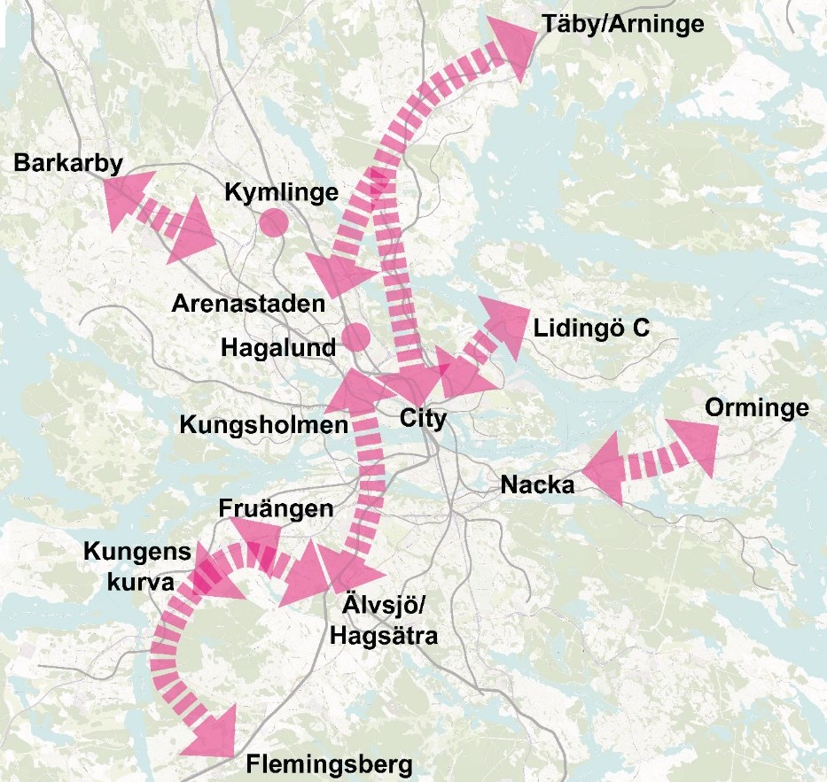 3 STORSTADSÅTGÄRDER som hittills har diskuterats och fördjupats efter leveransen till Sverigeförhandlingen 1 oktober 2015 På kartan: Tunnelbana Mörby centrum Täby centrum Roslagsbanan City Station