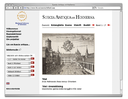 Webbupplagan av Erik Dahlberghs bildverk. Stora insatser har också satts in på att mikrofilma äldre tidningar.