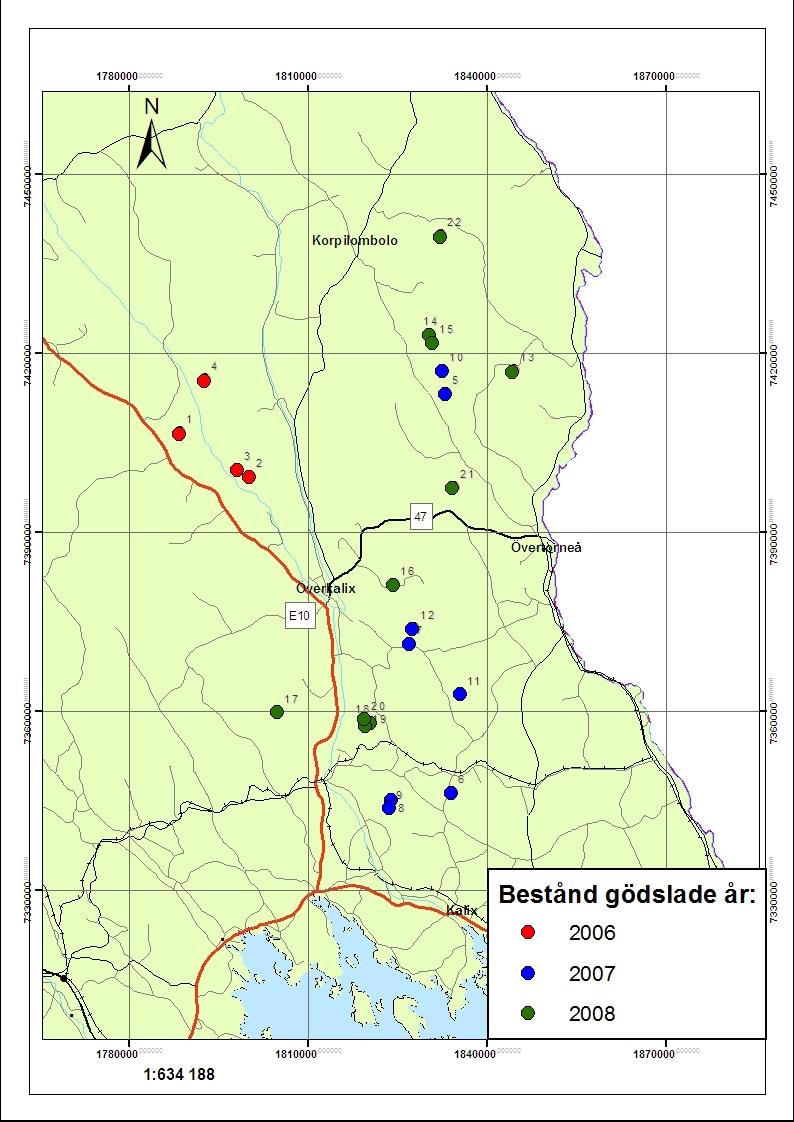 Geografiskt område Försöksbestånden som gödslades låg mellan Överkalix och Lansjärv (Figur 1 ).