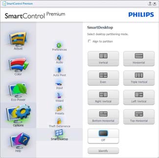3. Bildoptimering 3.6 SmartDesktop Guide SmartDesktop SmartDesktop finns i SmartControl Premium. Installera SmartControl Premium och välj SmartDesktop i Options (Alternativ).