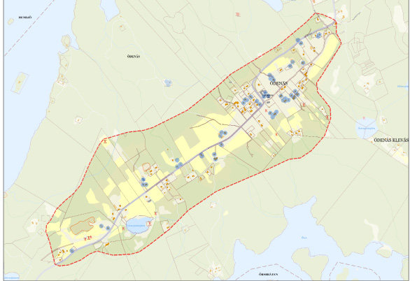 Ödenäs (1) Fornlämningsmiljön består av fyndplatser, fossila åkrar, minnesmärke, vägmärken och tjärbrännor.