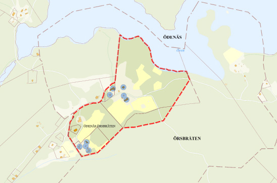 Örsbråten (2) Miljön består av ett ålderdomligt odlingslandskap med traditionella markslag och hamlade träd, stenmurar, fägata, odlingsrösen samt en välbevarad bebyggelsemiljö.