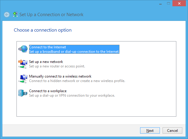 7. Återgå till fönstret Network and Sharing Center (Nätverks- och delningscenter) och tryck på Set up a new connection or network (Installera en