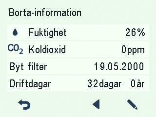 När du vill bläddra i Borta-profilens grundinställningar, gör så här: 1. Öppna -profilens huvudvy. 2. Tryck på -knappen. 3. Profilens första informationsruta öppnas.