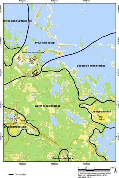 Figur 6. Förekommande landskapstyper i Forsmarksområdet.