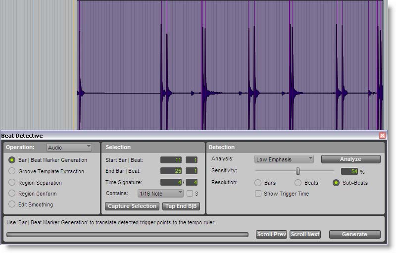 Gå sedan till nästa sida i Beat Detective ; Groove Template Extraction, där väljer du Extract (nere i högra hörnet).
