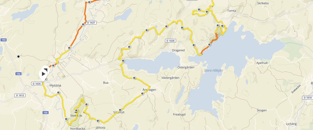 KARTA 4 3 Vätskestationer 1. Lilla Hålsjön 8,7 km 2. Liagärde 17,2 km 3. Pjätared 23,8 km 4. Ansered 31,2 km 5.