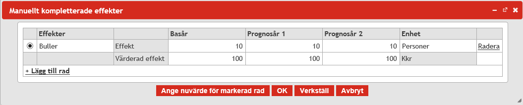 - 5.4.10 Komplettera med manuellt beräknade effekter Du kan komplettera kalkylen med manuellt beräknade effekter i detta verktyg.