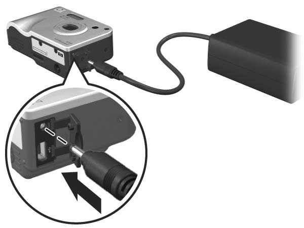 4. Ladda batteriet Du kan ladda ett batteri i kameran (beskrivs här) eller i det extra batterifacket på kamerans dockningsstation eller i en HP Photosmart-snabbladdare (se Köpa kameratillbehör på