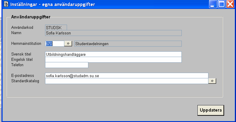 Studentavdelningen/Ladokgruppen sid 2 av 10 Allmänna inställningar på första sidan Menyn: