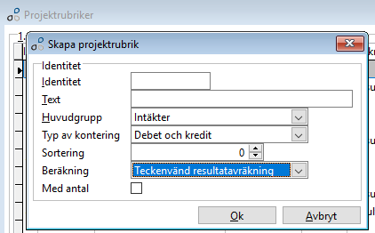 Projekt Projektresultat enligt Projektrubriker för SQL Från och med Entré version 5.