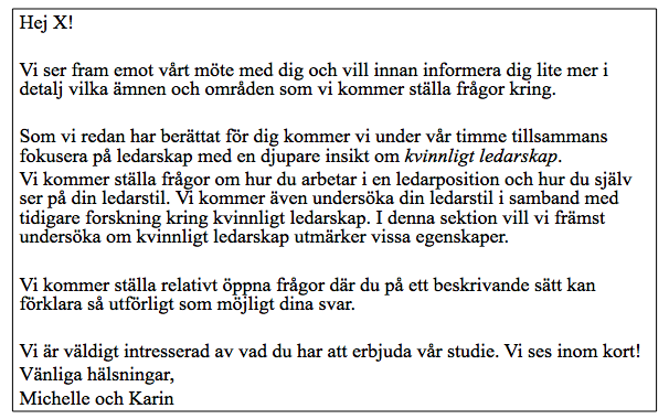 Bilaga 3 Vi söker kvinnlig ledare till vår