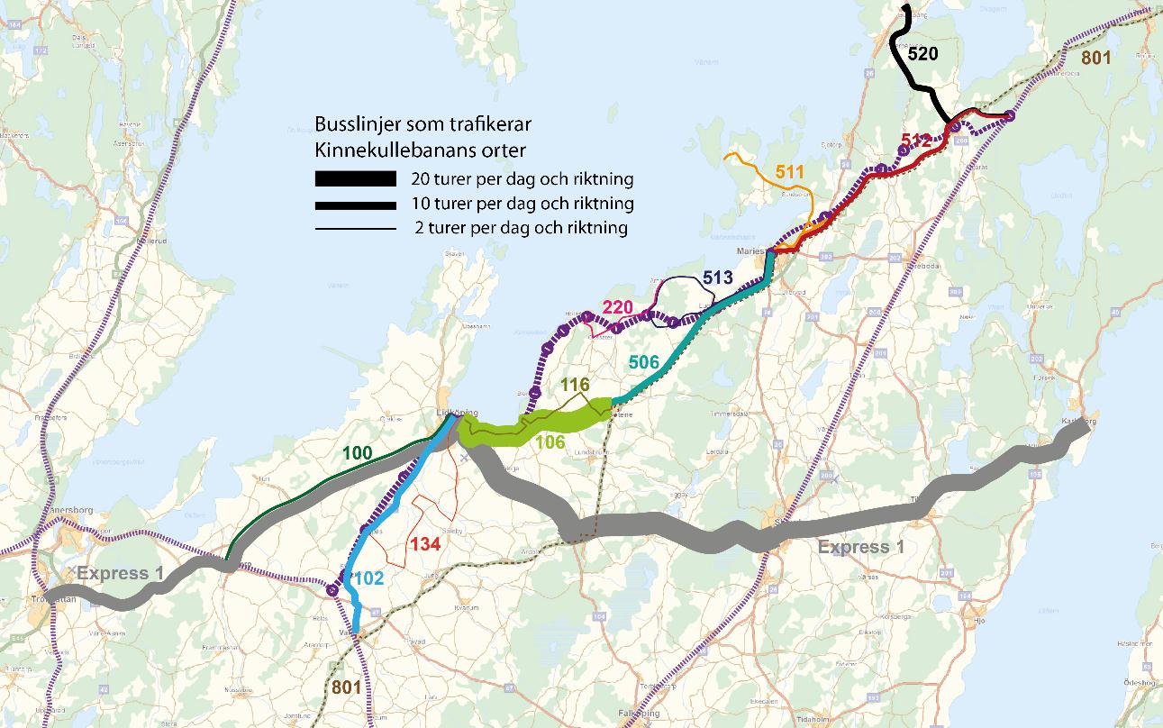 Busslinje: Trafikerar: Turer per dag och riktning 512 Mariestad Hova Gårdsjö 6 ->Hova, 4-> Gårdsjö 520 Gullspång Hova Gårdsjö 8 ->Hova, 2-> Gårdsjö 506 Mariestad Götene 9 511 Torsö Mariestad 3 513