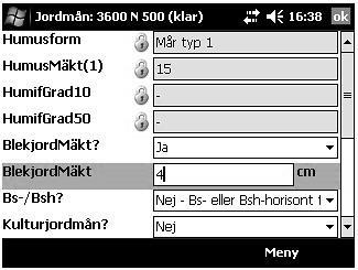 11.7.17 Jordmånsbeskrivning och markprovtagning Variabler Blekjordlagrets mäktighet 11.7.17 BLEKJORDLAGRETS MÄKTIGHET BlekjordMäkt? [meny Jordmånsbeskrivning] Finns blekjordshorisont?