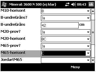 11.7.27 Jordmånsbeskrivning och markprovtagning Variabler Horisont för M10-, M20- och M65-provet 11.7.27 HORISONT FÖR M10, M20- och M65-PROVET M10-horisont M20-horisont M65-horisont [meny