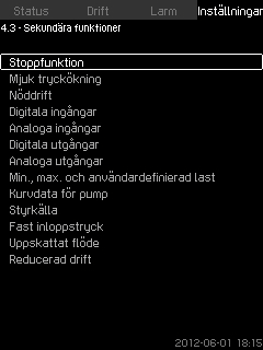 Svenska (SE) 8.7.21 Kompensation för pumpstarttid (4.2.10) 8.7.22 Sekundära funktioner (4.3) Fig. 65 Kompensation för pumpstarttid Fig.