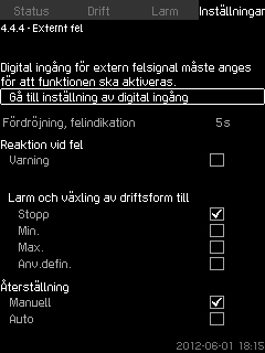8.7.50 Max. tryck (4.4.3) 8.7.51 Externt fel (4.4.4) Svenska (SE) Fig. 103 Max. tryck I tryckstegringsapplikationer övervakas utloppstrycket. I alla andra applikationer övervakas systemtrycket.