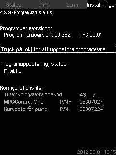 Svenska (SE) 8.7.62 Ethernet (4.5.5) 8.7.64 Programvarustatus (4.5.9) Fig. 117 Ethernet CU 352 har en Ethernet-anslutning för kommunikation med dator, direkt eller via Internet. Se även avsnitt 8.8.1 Ethernet.