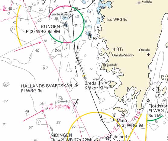 7 Nr 166 Sjöfartsverket Norrköping. * 4179 Sjökort/Chart: 923 Sverige. Kattegatt. Halmstad Hamn. Uppgrundning av hamnens inre del. Ensfyrar ändras.