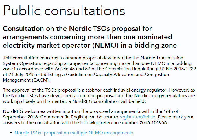 Vad pågår: bilaterala metoder > Förslaget om arrangemang till flera Nominated Electricity Market Operators (NEMOs) har skickats